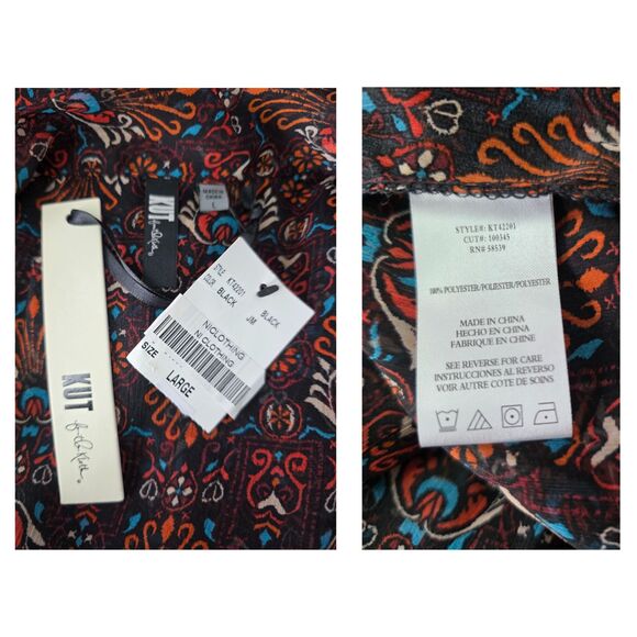 Womens KUT From the Kloth brown multicolor sheer blouse Size L TUNIC Boho NWT - Picture 5 of 6